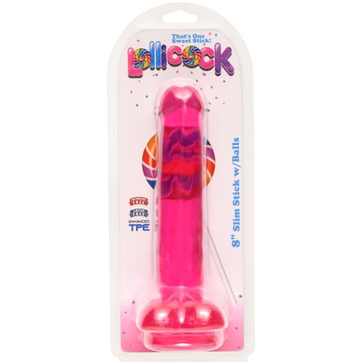 8 Inch Slim Stick with Balls Cherry Ice Dildo - Image 2