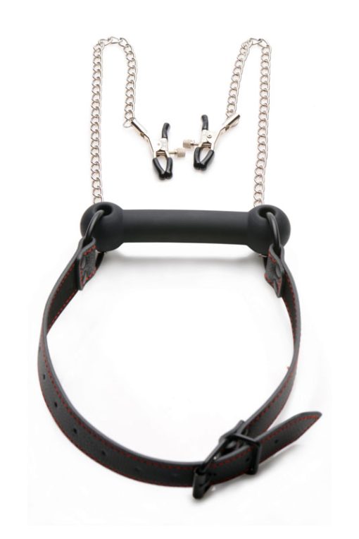 Silicone Bit Gag with Nipple Clamps - Image 4