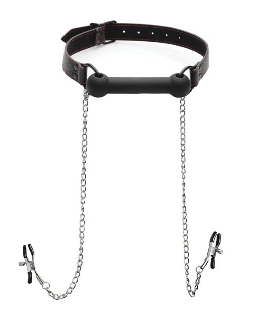 Silicone Bit Gag with Nipple Clamps - Image 3