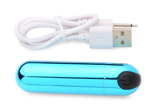 10X Rechargeable Vibrating Metallic Bullet - Blue - Image 6
