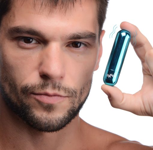 10X Rechargeable Vibrating Metallic Bullet - Blue - Image 2