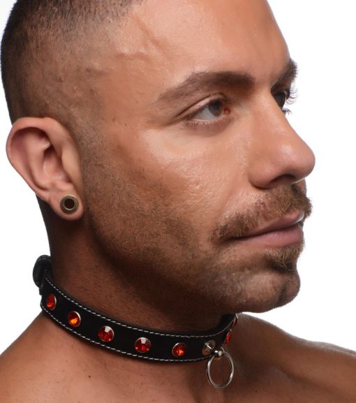 Rhinestone Choker with O-Ring - Red - Image 2