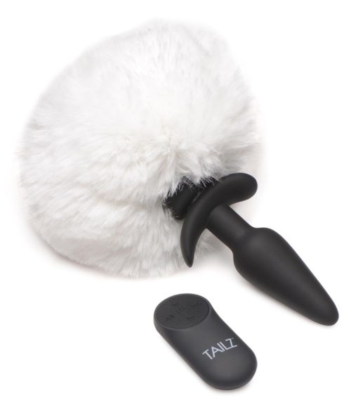 Large Vibrating Anal Plug with Interchangeable Bunny Tail - White - Image 4