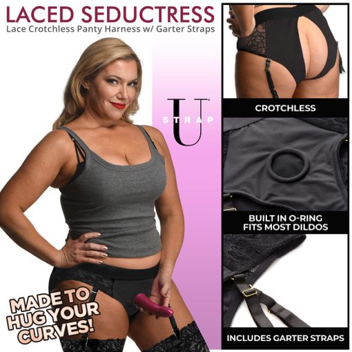 Laced Seductress Crotchless Panty Harness with Garter Straps - 2XL-3XL - Image 4