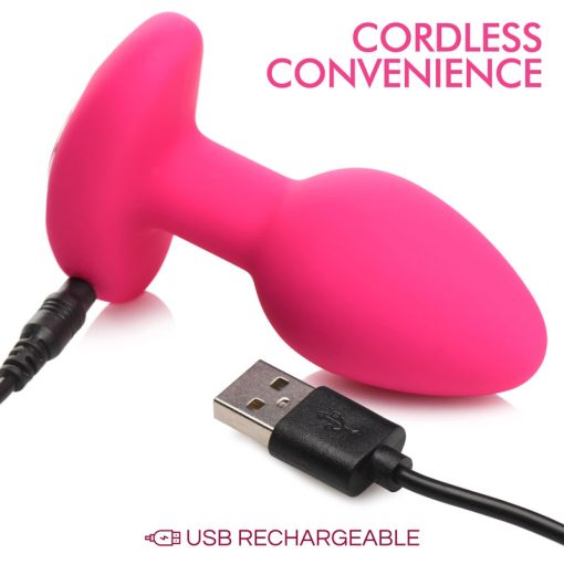 10X Pop Rocker Vibrating Silicone Plug with Remote - Magenta - Image 3