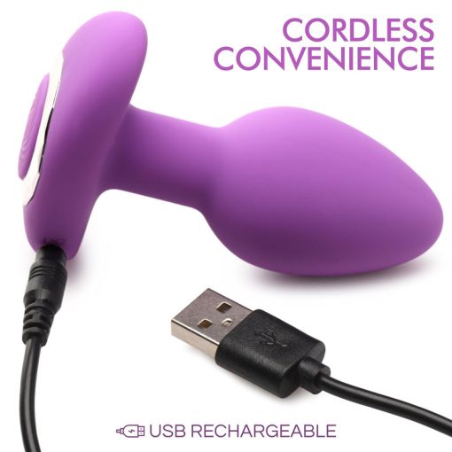 10X Pop Rocker Vibrating Silicone Plug with Remote - Violet - Image 3