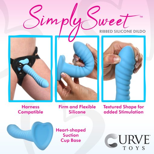 Ribbed Silicone Blue Dildo - Image 2
