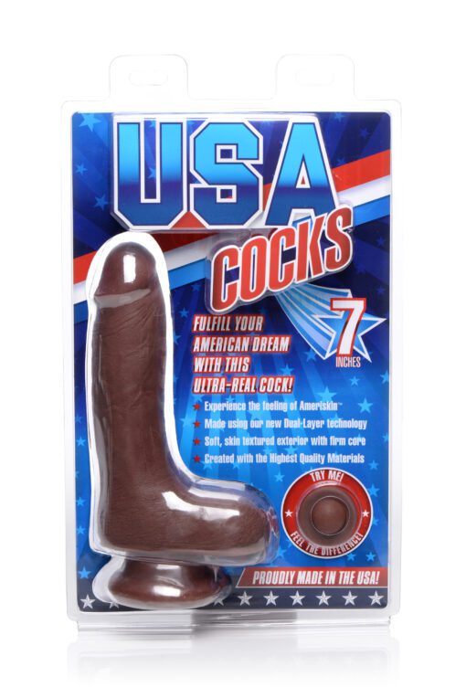 7 Inch Ultra Real Dual Layer Suction Cup Dildo- Dark Skin Tone - Image 6