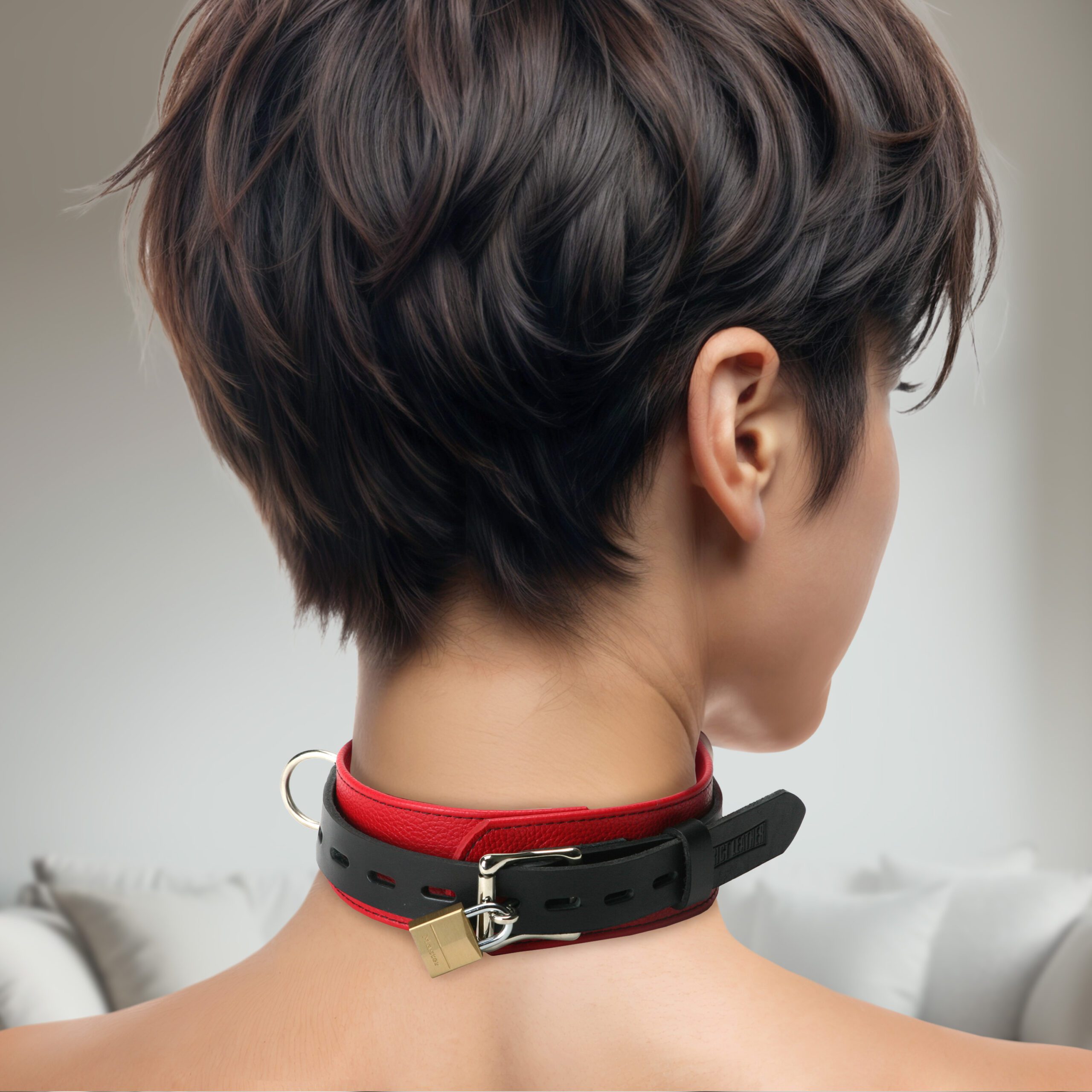 Strict Leather Deluxe Red and Black Locking Collar - Image 2