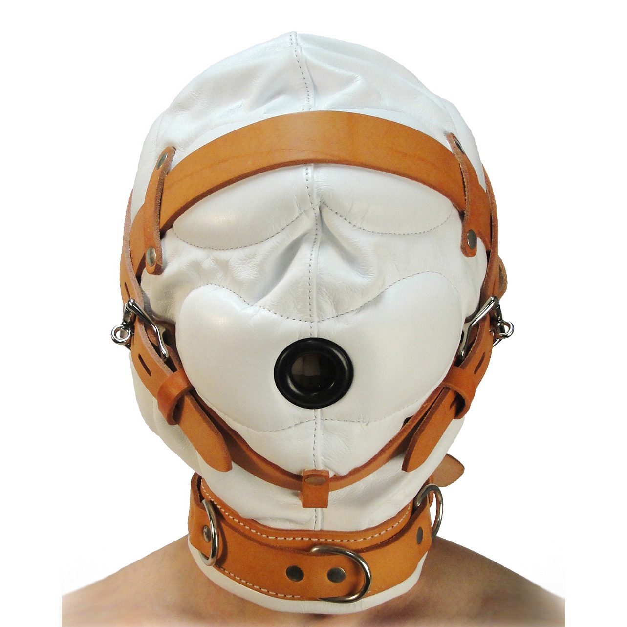 Total Sensory Deprivation White Leather Hood - MediumLarge - Image 2