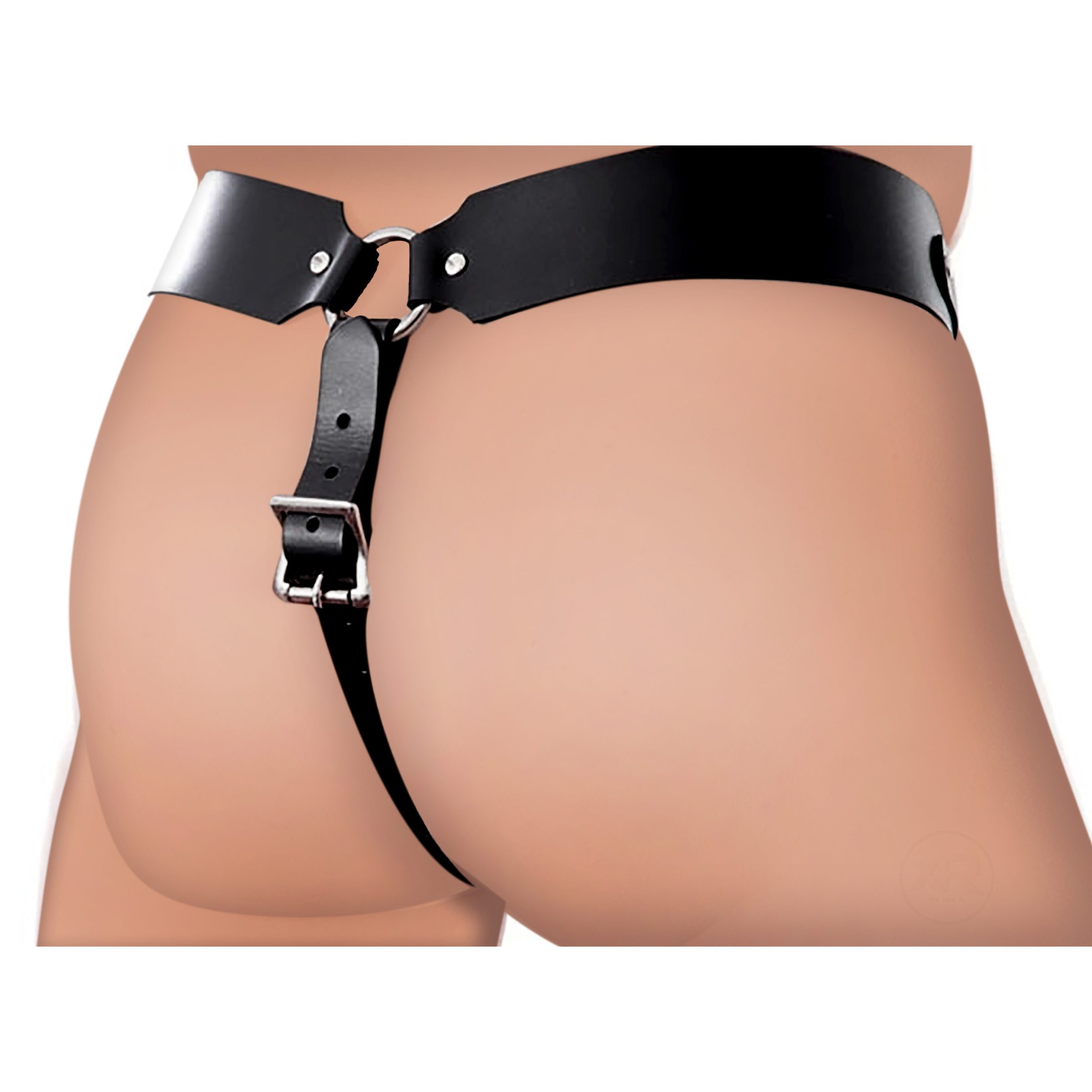 The Safety Net Leather Male Chastity Belt with Anal Plug Harness - Image 2