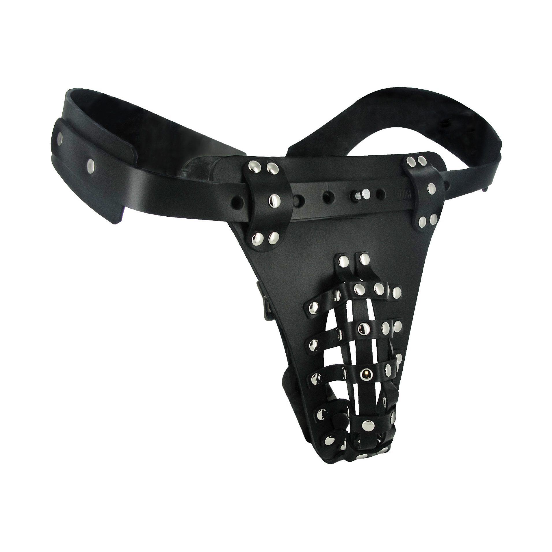 The Safety Net Leather Male Chastity Belt with Anal Plug Harness - Image 3