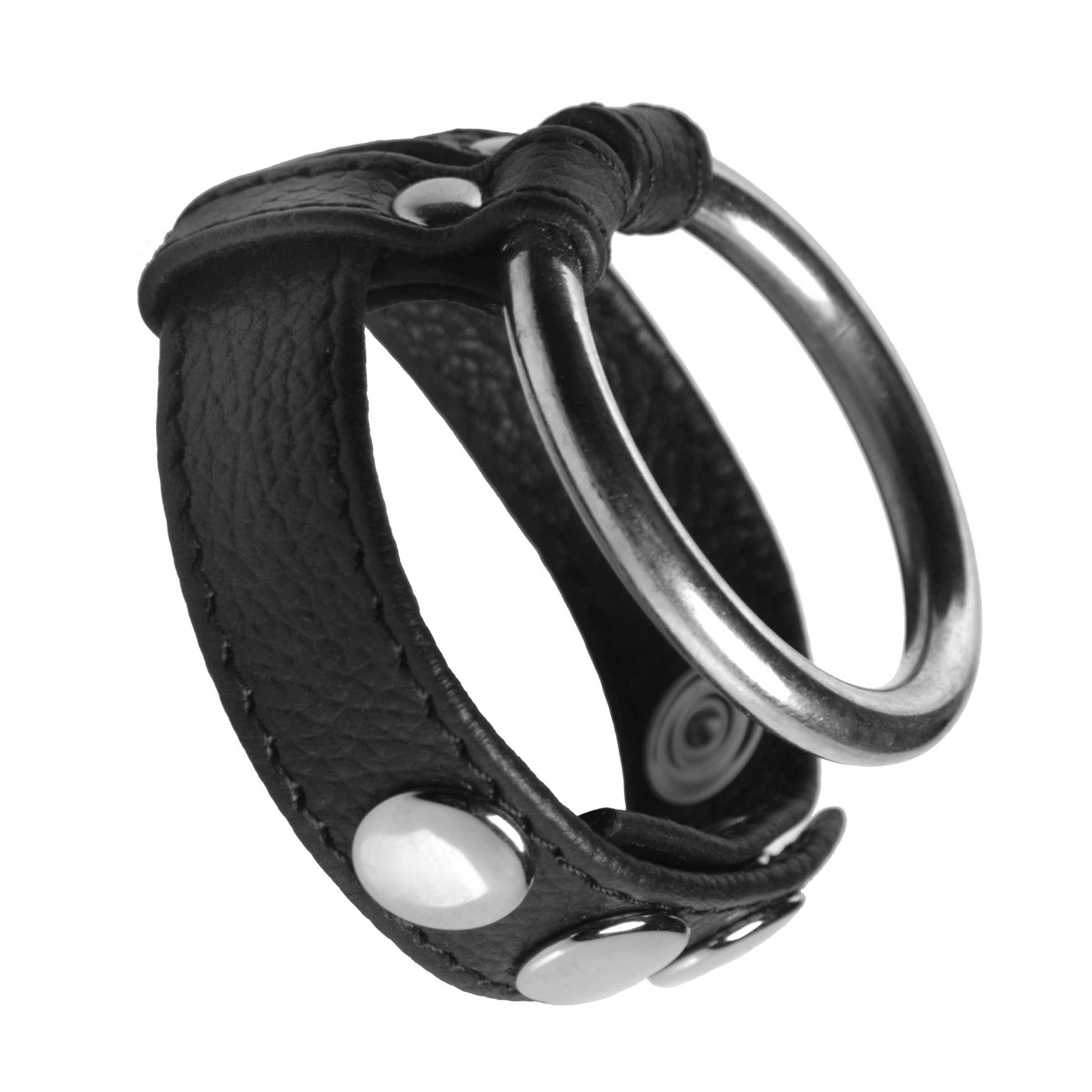 Real Leather and Steel Cock and Ball Ring - Image 2