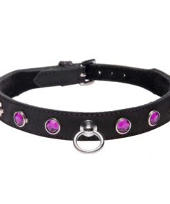 Leather Rhinestone Collar- Amethyst