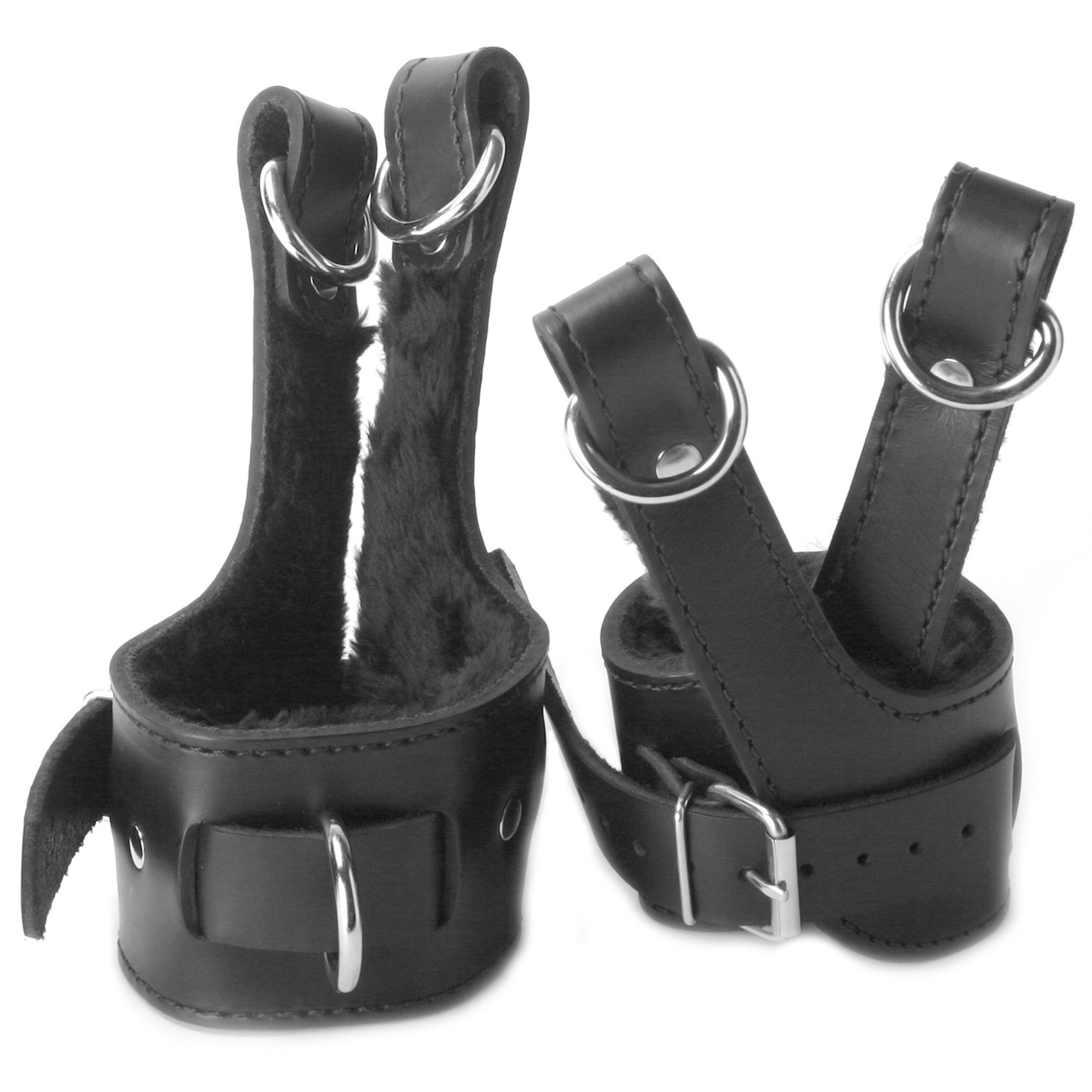 Fur Lined Leather Suspension Cuff Kit with Bondage Ring - Image 2