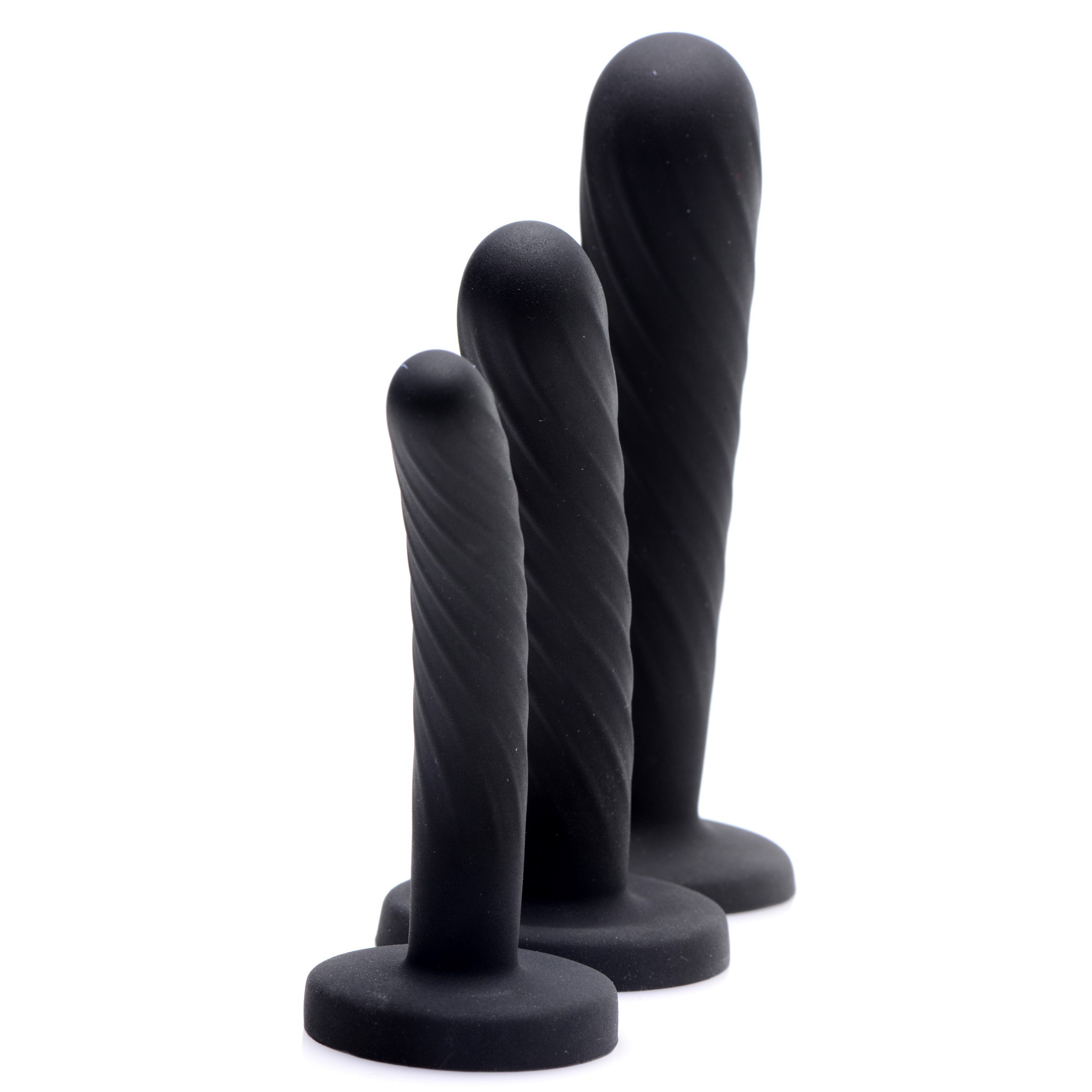 Trinity Strap-On Silicone 3 Piece Dildo Set - Black - Image 3