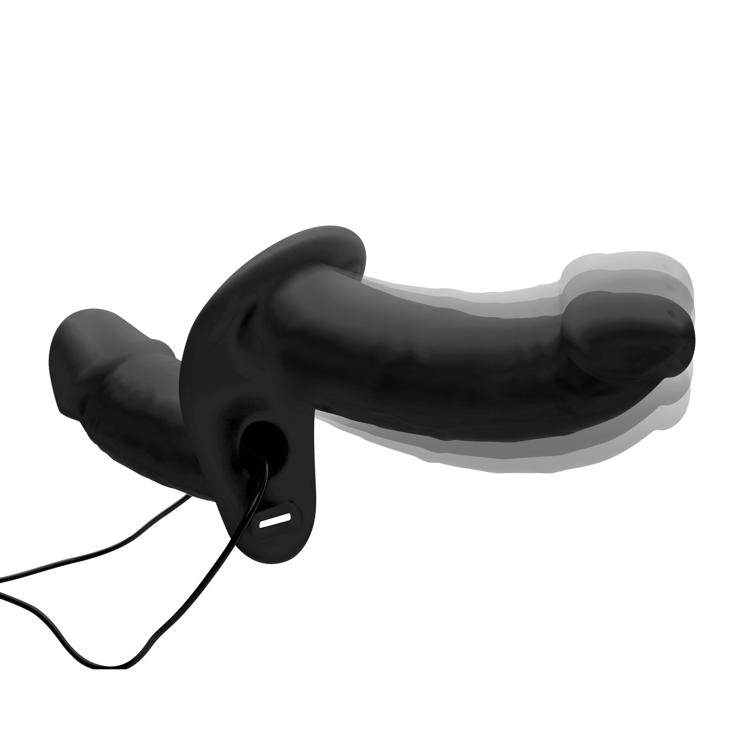 Power Pegger Black Silicone Vibrating Double Dildo with Harness - Image 4
