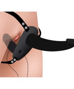 Power Pegger Black Silicone Vibrating Double Dildo with Harness