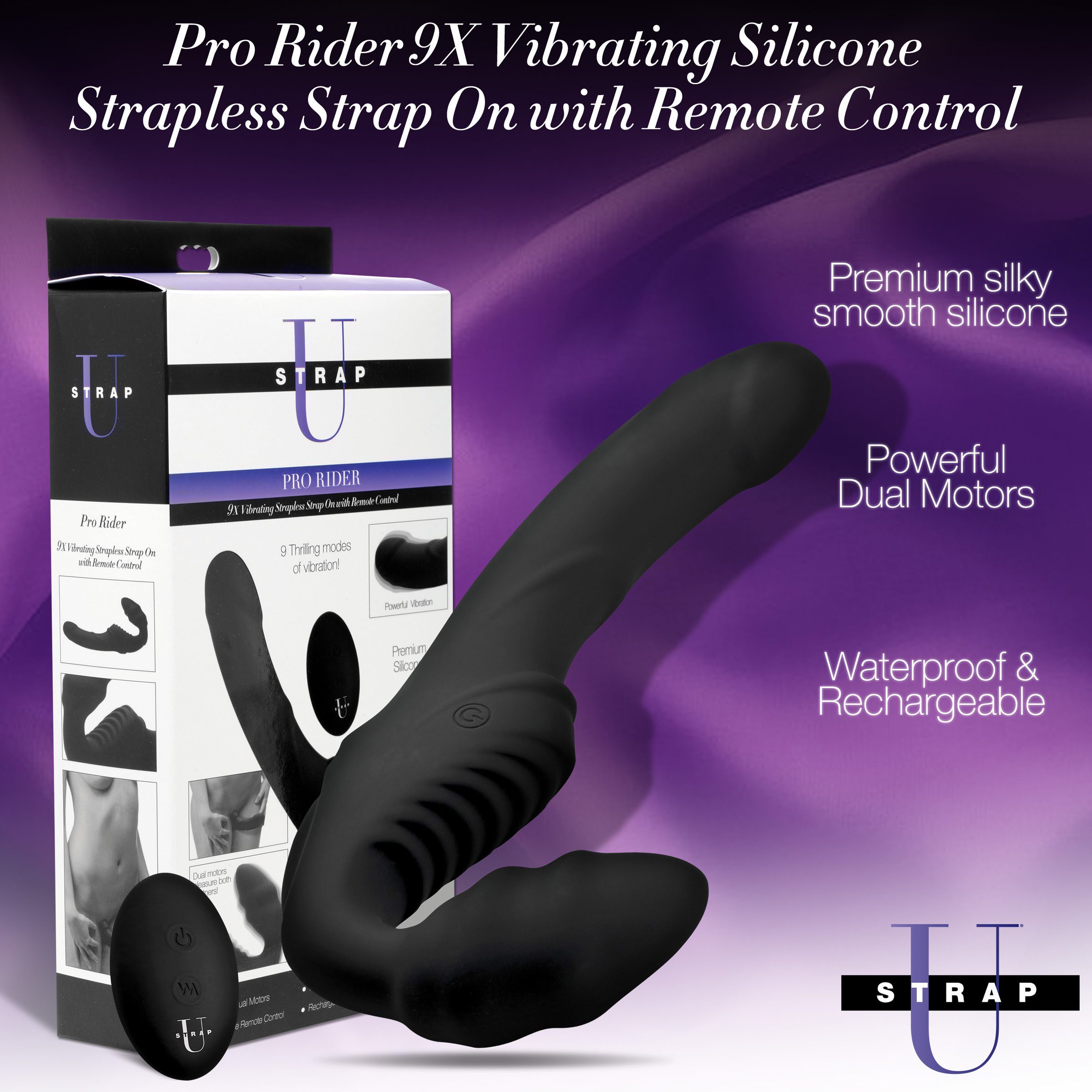 Pro Rider 9X Vibrating Silicone Strapless Strap On with Remote Control - Image 2