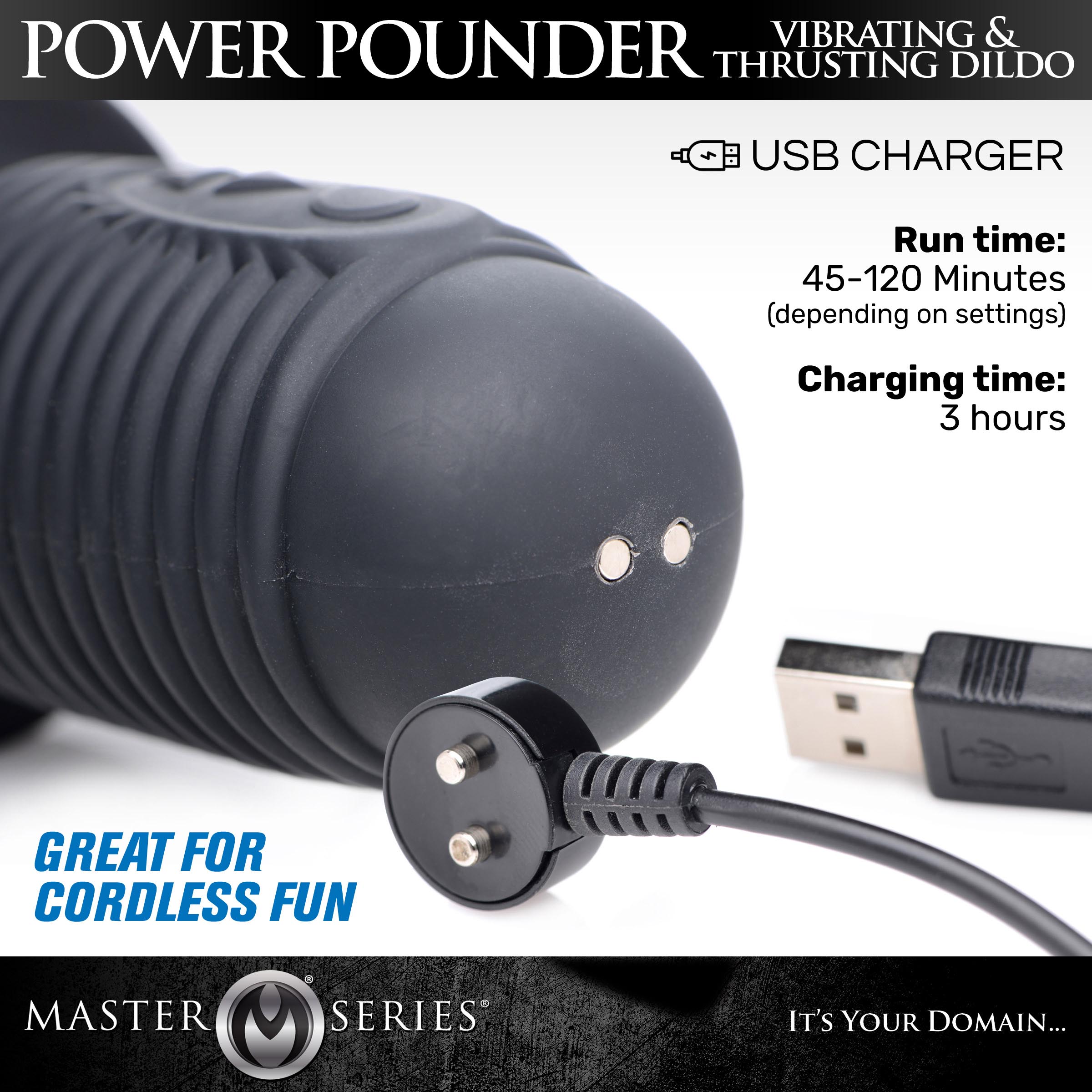 Power Pounder Vibrating and Thrusting Silicone Dildo - Black - Image 5