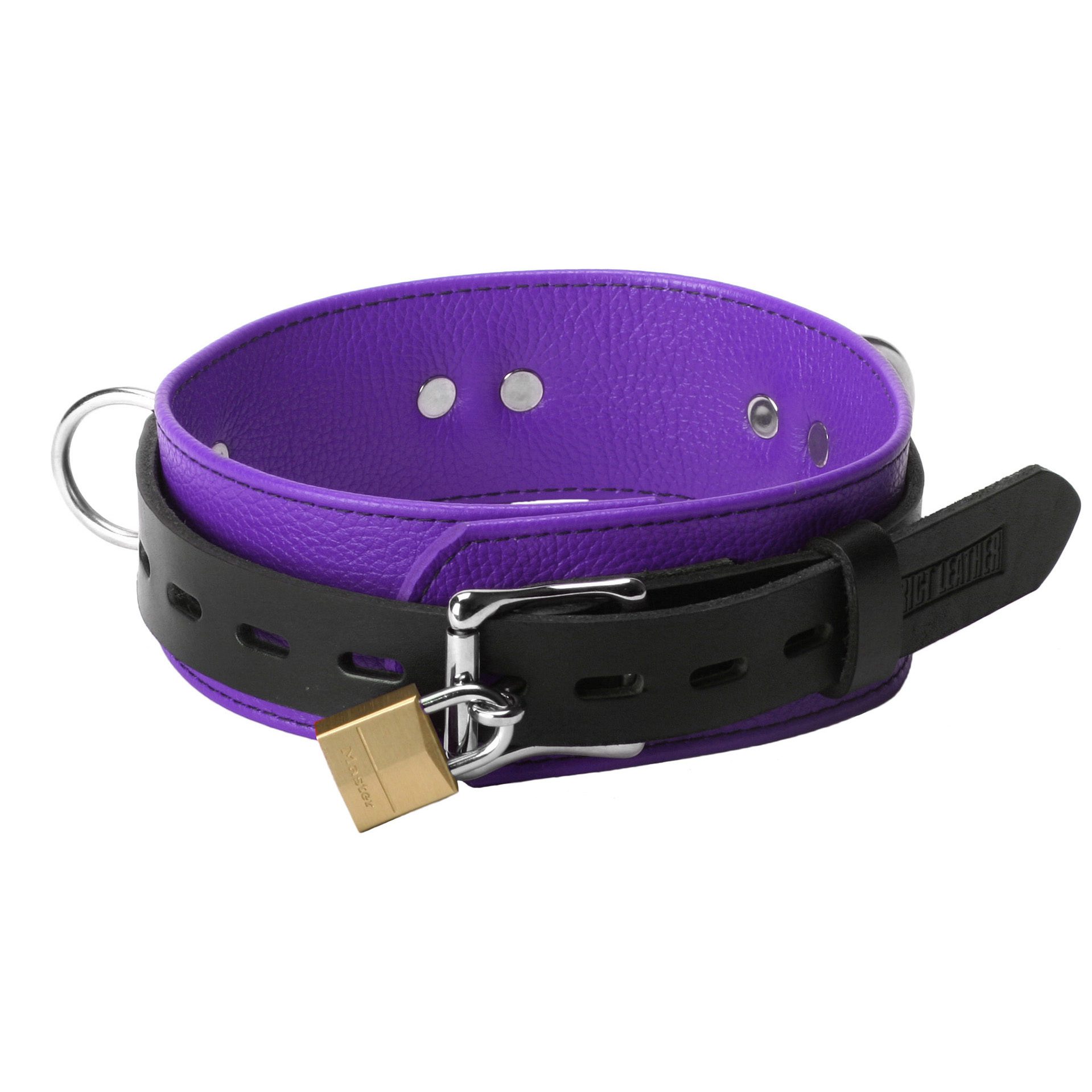Strict Leather Deluxe Locking Collar - Purple and Black - Image 2